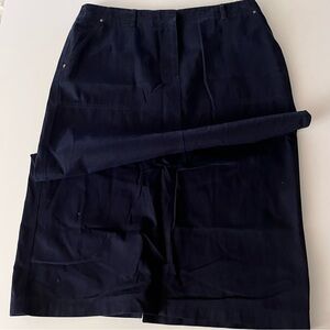 Lauren Ralph Lauren Navy Long Cotton Skirt Size 16 Button Zip Waist Back Slit